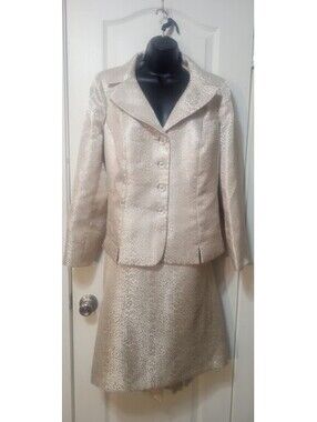 Le Suit Champagne Animal Print 2‑Piece Set | Size 14W |